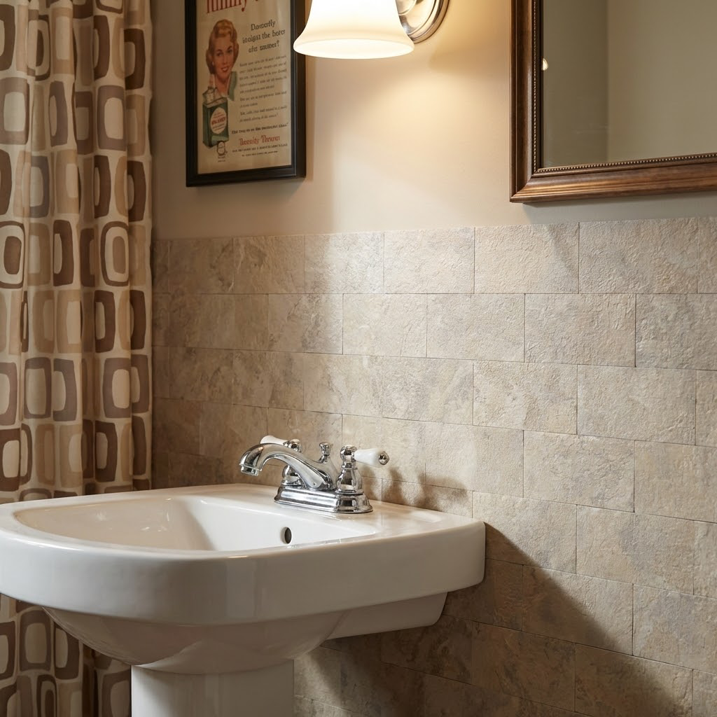 11.8" X 11.8" Beige Stone Rock Peel and Stick Subway Backsplash Tile