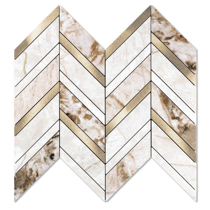 Beige Brown Gold Herringbone Backsplash