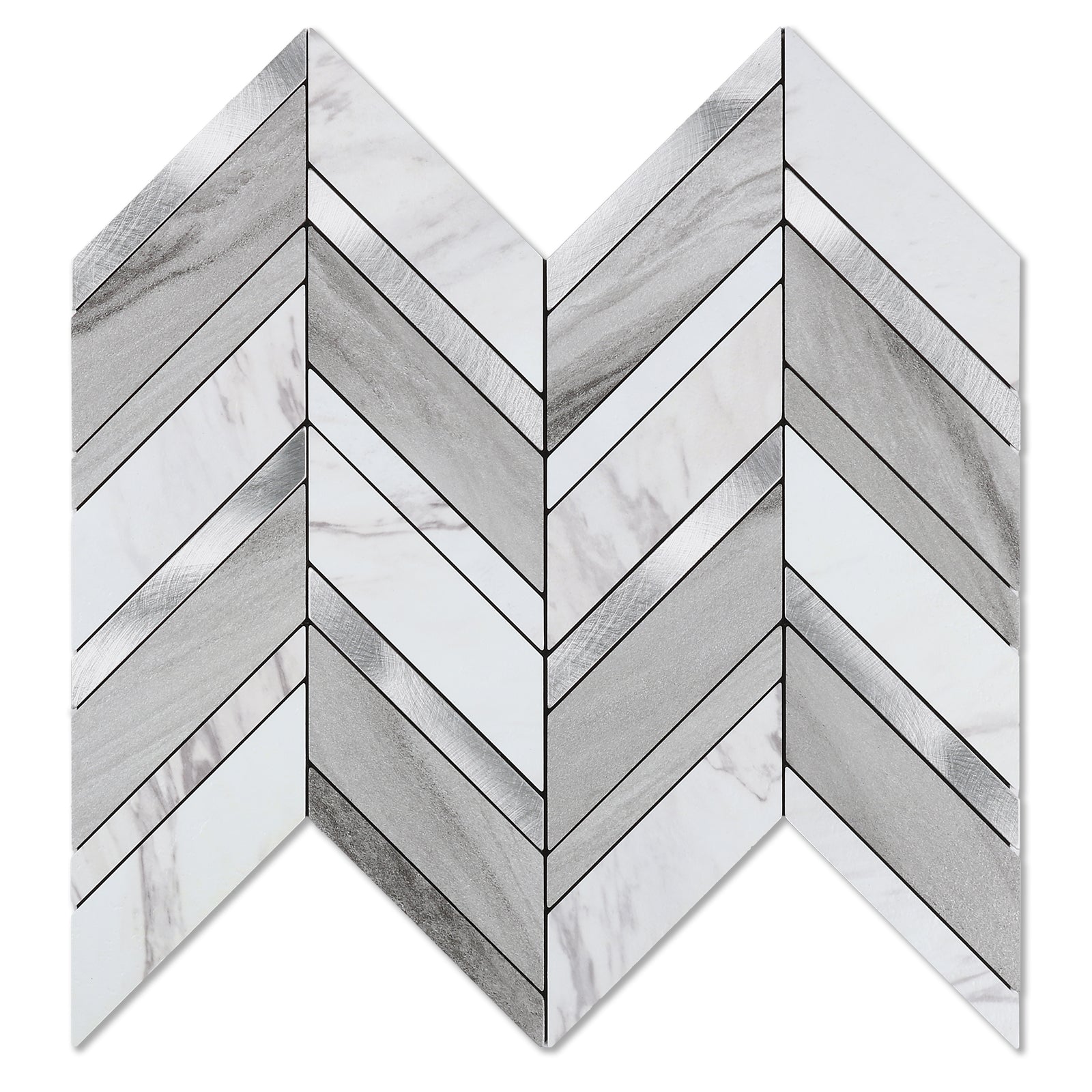 White Mixed Gray Stone Silver Herringbone Tile
