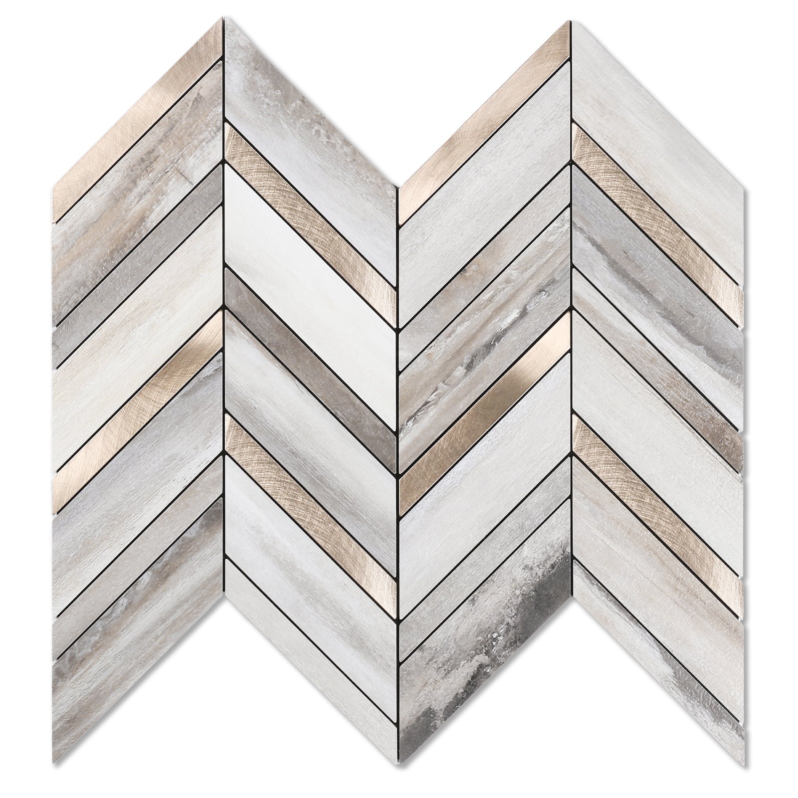 Wood Grain Gold Metal Herringbone Peel and Stick Tile