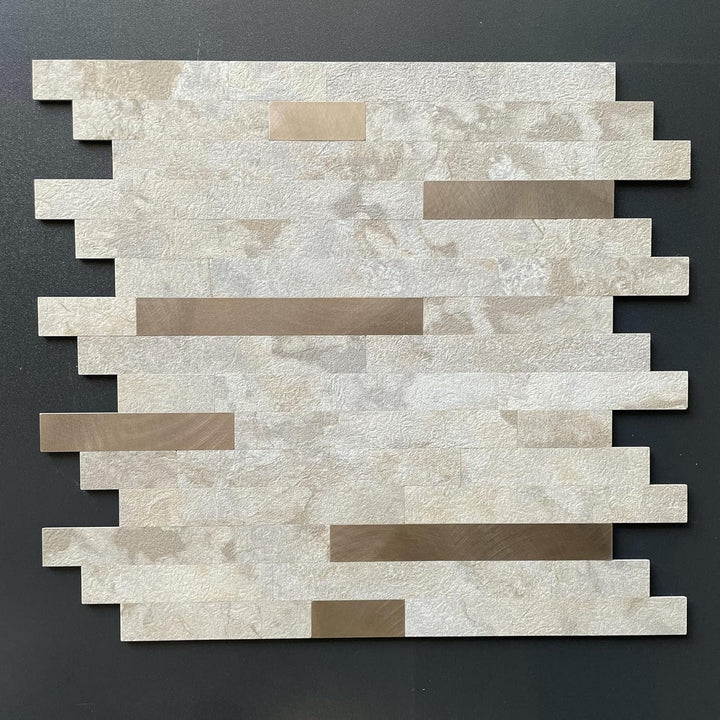 12" X 12" Ecru Peel and Stick Stone Backsplash Premium Linear Blend Tile