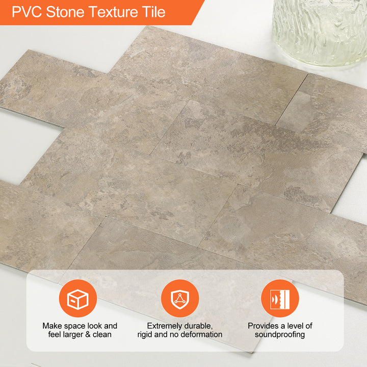 11.8" X 11.8" Beige Stone Rock Peel and Stick Subway Backsplash Tile