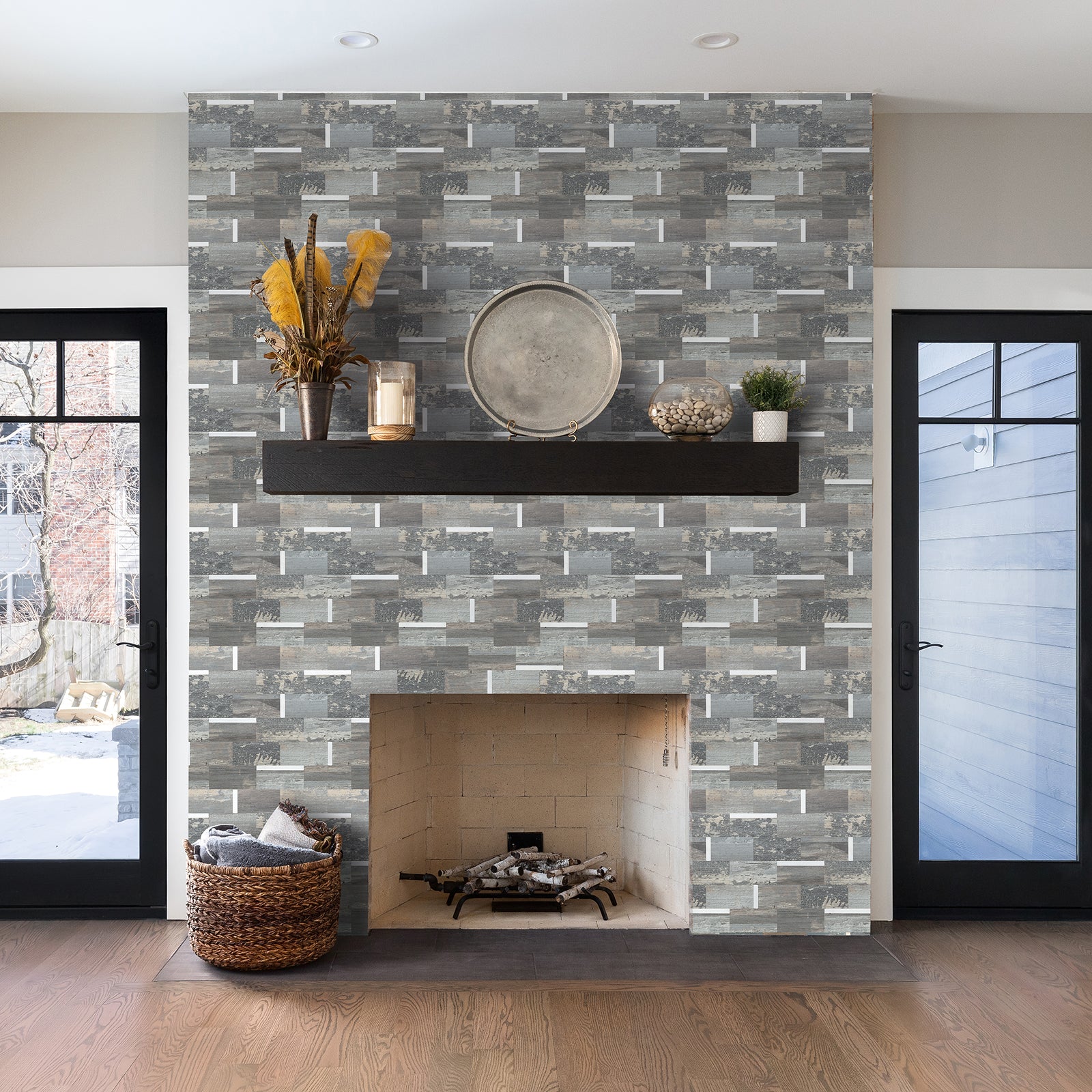 peel and stick subway tile for fireplace