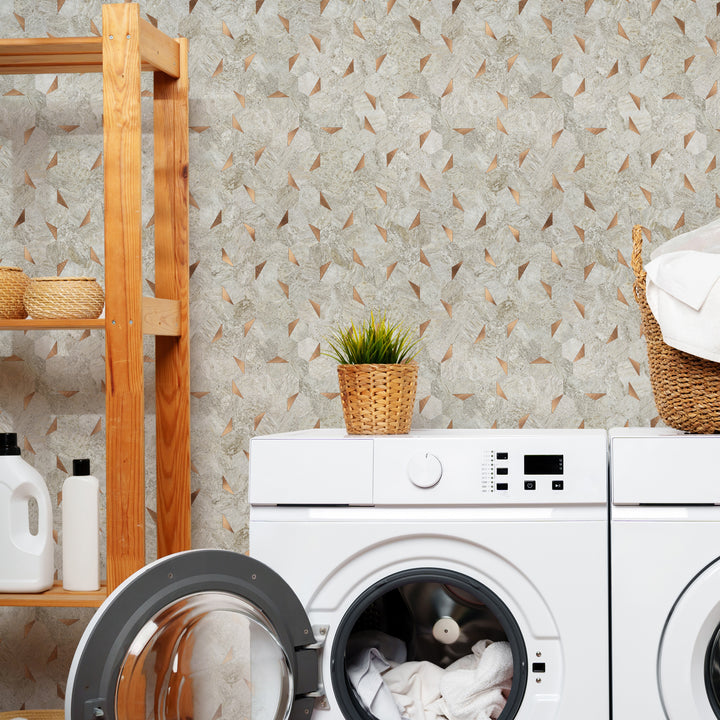 hexagon peel and stick tile for laundry room