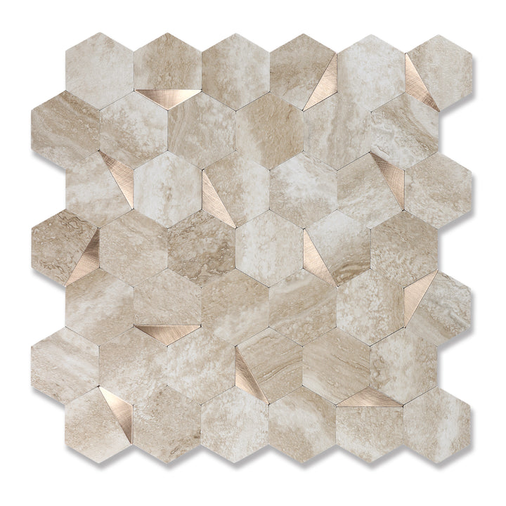 Beige slate hexagon peel and stick tiles