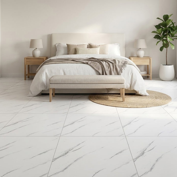 23.62" X 23.62" Peel and Stick Floor Tile, White Marble Waterproof Vinyl Floor Tiles