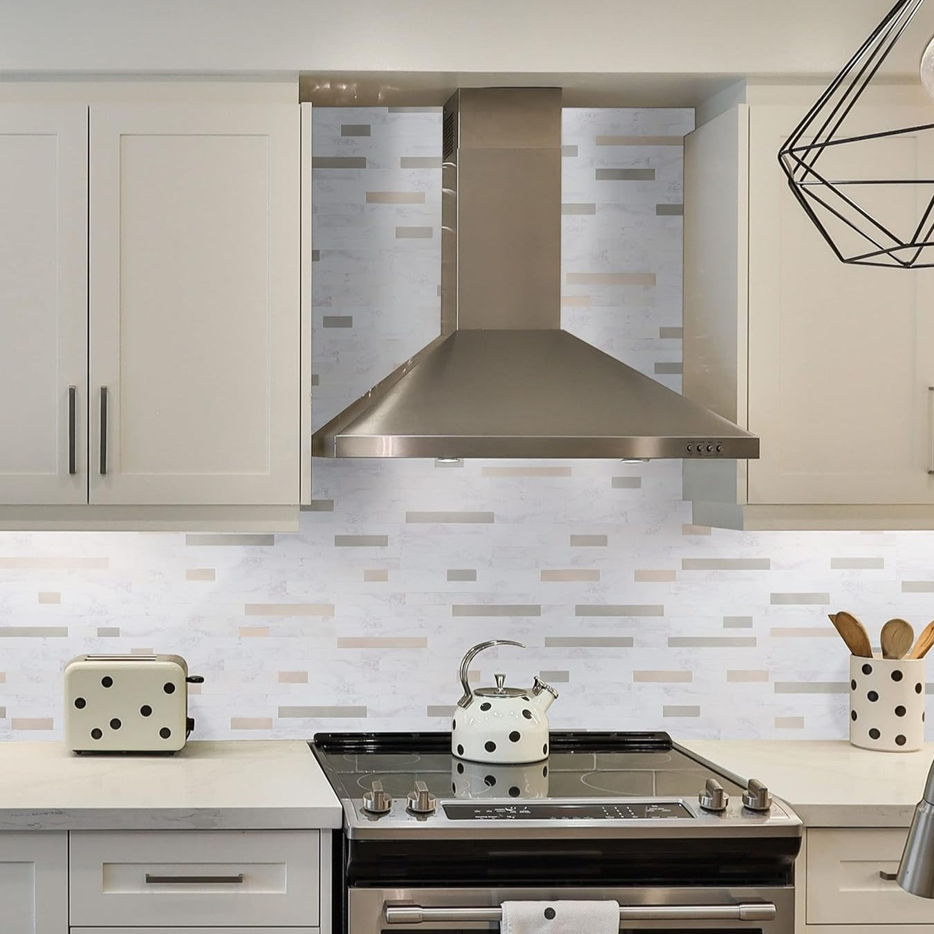 PVC stick on backsplash detail image Linear Blend in Kara White Stone